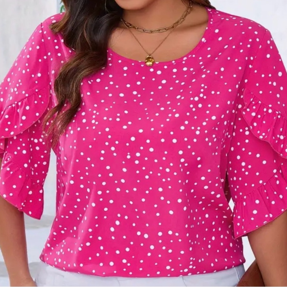 Plus Size Polka Dot Print Blouse